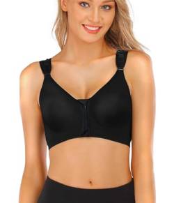 BRABIC Damen Postchirurgischer Sport-BH, Vorderverschluss mit verstellbaren Trägern, drahtloser Racerback, schwarz 1, small von BRABIC