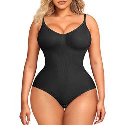 Brabic Bodysuit-Shapewear für Damen, Bauchkontrolle-Höschen, nahtlos, ärmellos, Oberteil, V-Ausschnitt, Camisole, Jumpsuit, schwarz von BRABIC