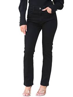 BRAND KRUZE Damen-Jeans, hohe Taille, gerades Bein, schmale Passform, Denim-Hose, Schwarz , 42 von BRAND KRUZE
