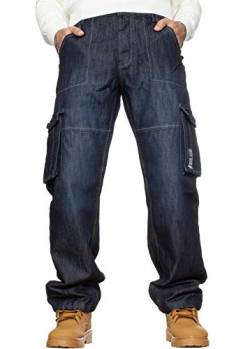 BRAND KRUZE Herren Designer Combat Hose Casual Cargo Jeans Arbeitshose Alle Taillengrößen, Dark Stonewash, 36 W/34 L von BRAND KRUZE