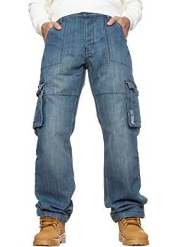 BRAND KRUZE Herren Designer Combat Hose Casual Cargo Jeans Arbeitshose Alle Taillengrößen, Mid-Stonewash, 36 W / 32 L von BRAND KRUZE