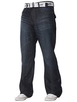 BRAND KRUZE für Herren Schlag Jeans aus 100% Baumwolle mit ausgestelltem weitem Bein, Gürtel, Reißverschluss 32W / 34L Dunkles Stonewash von BRAND KRUZE