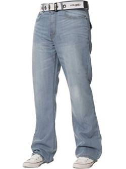 BRAND KRUZE für Herren Schlag Jeans aus 100% Baumwolle mit ausgestelltem weitem Bein, Gürtel, Reißverschluss 36W / 30L Leichter Stonewash von BRAND KRUZE