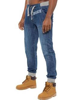 KRUZE Herren Stonewashed Markiert Mit manschetten Denim Jeans Hose Elastischer Bund 28-48 - Herren, Mid Steinwäsche, 40W x 32L von BRAND KRUZE