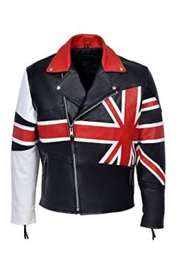 Herren Bikerjacke mit Union Jack-Motiv echtes Leder SMART Bereich Herren Brando Union Jack Motorradfahrer Hide Real Leather Jacket von BRANDOUNIONJACK3XL