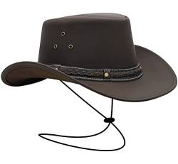 BRANDSLOCK Herren Vintage Schwarz und Braun Wide Brim Cowboy Aussie Style Western Bush Hat (Large, braun) von BRANDSLOCK