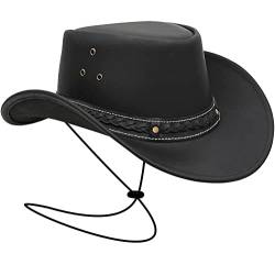 BRANDSLOCK Herren Vintage Schwarz und Braun Wide Brim Cowboy Aussie Style Western Bush Hat (XL, schwarz) von BRANDSLOCK