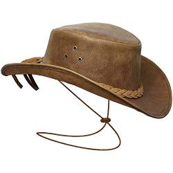 BRANDSLOCK Mens Weinlese Großer Rand-Cowboy Aussie Stil West Bush Hut Mit Chin Cord (2XL, Jahrgang) von BRANDSLOCK