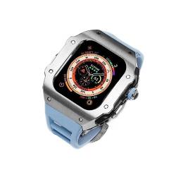 BRART 49 mm Edelstahl-Uhrengehäuse, Gummiband, für Apple Watch Ultra 8 49 mm, RM-Stil, stoßfester Metallrahmen, Fluorelastomerband und Schmetterlingsverschluss, Ersatzzubehör (Farbe: N, For 49mm, von BRART