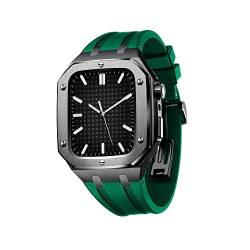 BRART Luxuriöse Armband-Schutzhülle für Apple Watch Serie 6, 44 mm, robuste Herren-Schutzhülle, sturzsicherer Metall-Stoßfänger mit Riemen für iWatch Serie 7/6/5/4 SE, 45 mm Silikonband, 45MM FOR 7, von BRART