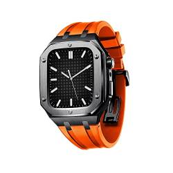 BRART Luxuriöse Armband-Schutzhülle für Apple Watch Serie 6, 44 mm, robuste Herren-Schutzhülle, sturzsicherer Metall-Stoßfänger mit Riemen für iWatch Serie 7/6/5/4 SE, 45 mm Silikonband, 45MM FOR 7, von BRART