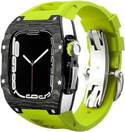 BRART Premium-Karbonfaser-Uhrengehäuse + Fluorkautschuk-Armband, Modifikationsset, für Apple Watch 8, 7, 6, 5, 4, SE, 44 mm, 45 mm, Herren-Uhrengehäuse, Metallkrone, Zubehör, 44mm, Achat von BRART