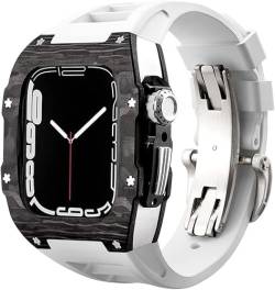 BRART Premium-Karbonfaser-Uhrengehäuse + Fluorkautschuk-Armband, Modifikationsset, für Apple Watch 8, 7, 6, 5, 4, SE, 44 mm, 45 mm, Herren-Uhrengehäuse, Metallkrone, Zubehör, 44mm, Achat von BRART