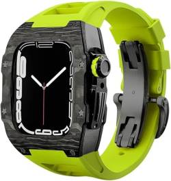 BRART Premium-Karbonfaser-Uhrengehäuse + Fluorkautschuk-Armband, Modifikationsset, für Apple Watch 8, 7, 6, 5, 4, SE, 44 mm, 45 mm, Herren-Uhrengehäuse, Metallkrone, Zubehör, 45 mm, Achat von BRART