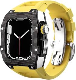 BRART Premium-Karbonfaser-Uhrengehäuse + Fluorkautschuk-Armband, Modifikationsset, für Apple Watch 8, 7, 6, 5, 4, SE, 44 mm, 45 mm, Herren-Uhrengehäuse, Metallkrone, Zubehör, 45 mm, Achat von BRART