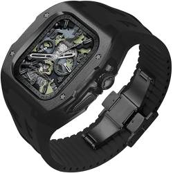 BRART RM Style Tianium-Gehäuse, Gummiband, Metallverschluss, Mod Kit, für Apple Watch Serie 9, 8, 7, 6, 5, 4 SE, Uhrenabdeckung + Uhrengehäuse, Ersatzzubehör, für iWatch 45 mm, 44 mm Serie Watch, von BRART
