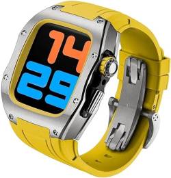 BRART Titan-Uhrengehäuse, Gummiband, Mod-Kit, für Apple Watch 45 mm, 44 mm, Herren-RM-Metall-Uhrenlünette, Sportarmband, für iWatch Serie 8/7/6/5/4/SE, Ersatzzubehör, 44mm, Achat von BRART