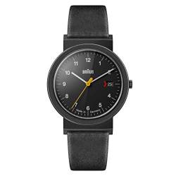 BRAUN Unisex Erwachsene Analog Quarz Uhr mit Leder Armband AW10EVOB von BRAUN