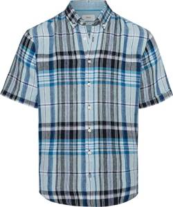 BRAX Herren Style Dan C Pure Linen Kariertes Kurzarmhemd aus Leinen Hemd, Ocean, XL von BRAX