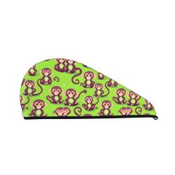 Green Clever Monkey Korallen-Samt-saugfähige Haartrocknerkappe, weiche Duschhaube, Turban, schnell trocknende Haarkappe mit Knöpfen von BREAUX
