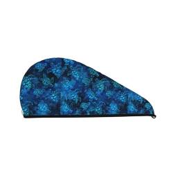 Sea Turtle-Blue Coral Velvet Absorbent Hair Dryer Cap, Soft Shower Cap Turban, Quick Dry Hair Cap With Buttons von BREAUX