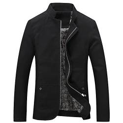 BREEWO Übergangsjacke Herren Slim Fit Stehkragen Casual Jacke Herren Einfarbig Klassisch Business Langarm Jacke Herren Mit Taschen Knopfdekoration Zip Jacke Herren C-Black XL von BREEWO