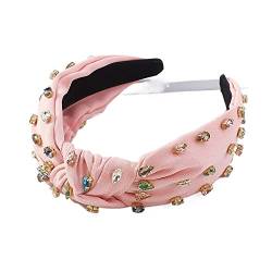 RHAIYAN Bunte Strass Haarband Turban Mittlerer Knoten Stirnband Fit for Frauen Mädchen Handgemachte Lässige Kopfband Neue Mode Haarschmuck (Color : Pink) von BREFER