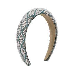 RHAIYAN Volle Perlen Luxus Haarschmuck Haarbänder Plaid Sparkly Gepolsterte Handgefertigte Perlen Stirnbänder Kopfschmuck Mehrfarbige Damen Kopfbedeckung (Color : Blu) von BREFER