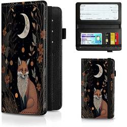 BREIDMKFM Scheckbuchhüllen für Männer und Frauen, Leder RFID Scheckbuchhalter Brieftasche mit Kreditkartenfächern, Persönliche Duplicate Schecks Halter mit Stifthalter, für Fox Moon Trippy Animal von BREIDMKFM