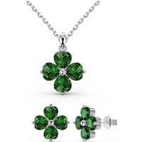 BRELLATO Ohrring und Ketten Set Vierblättriges Kleeblatt Herz-Kristalle Halskette Anhänger Ohrstecker, (Blume Geschenkset, Geschenk-Idee Damen-Schmuck Kette mit Ice-Crushed Kreuz-Design Zirkon Crystals, 3-tlg., inkl., Schmuck-Box, zum, Valentinstag, Muttertag, Ostern, Geburtstag), Glücksklee Glück Symbol Talisman Collier Sterling Silber 925 von BRELLATO