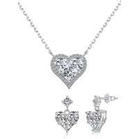 BRELLATO Schmuckset Herz-Anhänger Halskette Ohrstecker, Geschenk-Idee Frau Freundin (Geschenkset inkl. Ohrringe Geschenk-box, Damen-Schmuck Herzkette mit Zirkon Crystal Liebes-Symbol, 3-tlg., Kette, zum Muttertag, Valentinstag, Ostern, Jahrestag, Weihnachten), Herz-Collier, Sterling Silber 925 18K Weißgold Rhodiniert, Zirkonia von BRELLATO