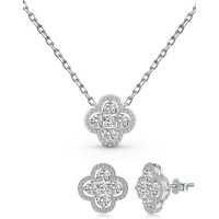 BRELLATO Schmuckset LUCKY Set Glitzer Glück Symbol Kristall Halskette Anhänger Ohrstecker, (Blume Geschenkset, Geschenk-Idee Damen-Schmuck Kette mit Ice-Crushed Kreuz-Design Zirkon Kristall, 3-tlg., inkl., Ohrringe, Schmuckbox, zum, Valentinstag, Ostern, Muttertag, Geburtstag), Glücksklee Kleeblatt Talisman Collier Sterling Silber 925, Zirkonia von BRELLATO