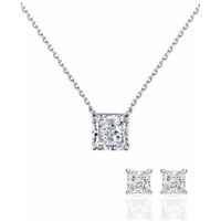 BRELLATO Schmuckset SOLITAIRE Set Glitzer Damen Kristall Halskette Anhänger Ohrstecker, (Geschenk-Idee, Geschenkset Damen-Schmuck Kette mit Ice-Crushed-Schliff Zirkon Kristall, 3-tlg., inkl., Ohrringe, Schmuck-Box, zum, Valentinstag, Muttertag, Weihnachten), Kristall-Collier Sterling Silber 925 18K Weißgold Rhodiniert, Zirkonia von BRELLATO