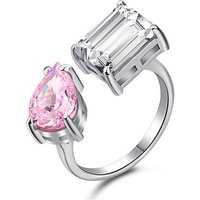 BRELLATO Silberring Cocktailring Cubic Zirconia 925 Echt Sterling Silber für Frauen (Anlaufgeschützt 18K Rhodium Vergoldet, Vintage Verlobungsring Antragsring Damenring, 1-tlg., Crushed Ice Kristall-Ring, mit 2 Großen Funkelnden Zirkonia, Kristallen), Statement-Ring, Steine: Diamant-Weiss, Verstellbare Größe 52 bis 56 von BRELLATO