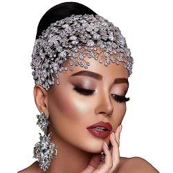 Hochzeits-Diamant-Stirnband für Braut, handgefertigt, Braut-Kopfschmuck für Hochzeit, Strass, Haarschmuck (Silber) von BREWEL