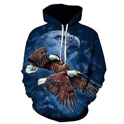 3D Drucken Hoodies Pullovers,Grauer Adler Aufdruck Sweatshirt Kapuze Jumper mit Tasche,XL von BRILIGHTEN