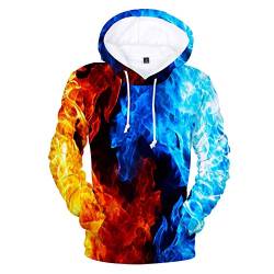 BRILIGHTEN Hoodie 3D Gedruckt Hoodies,EIS und Feuer Matchup Rot und Blau Unisex Hoodies Geschenk Langarm Bunte Pullover Herbst Kapuzenpulli Sweatshirt,XS von BRILIGHTEN