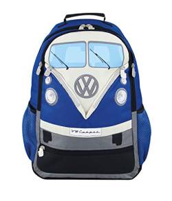 BBRISA VW Collection - Volkswagen Wander-Laptop-Tages-Schul-Rucksack im T1 Bulli Bus Design (30l/Groß/Bus Front/Blau) von BRISA