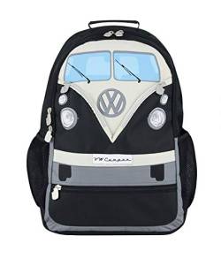 BRISA VW Collection - Volkswagen Wander-Laptop-Tages-Schul-Rucksack im T1 Bulli Bus Design (30l/Groß/Bus Front/Schwarz) von BRISA
