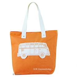 BRISA VW Collection - Volkswagen Wiederverwendbare Canvas-Einkaufs-Tüte-Strand-Tasche mit T1 Bulli Bus Motive (Silhouette/Orange) von BRISA