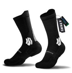 BRISIRA 3 Paar Coolmax Bamboo Kompressionsstrümpfe Laufsocken，Anti Blasen Socken, Atmungsaktiv socken，Geruchskontrolle und Feuchtigkeitstransport，Gepolsterte Socken，Wandersocken，Größe 35-51 von BRISIRA