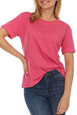 Brix Damen Kurzarm Oversize - T-Shirts Jersey Baumwolle Komfort Rundhals Shirts, Pink, Mittel von BRIX