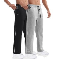 BROKIG 2er Pack Gerade Hose Herren Laufhose Lang Hose Loser Passform Sporthose Herren Trainingshose für Männer (Schwarz-Hellgrau,XL) von BROKIG