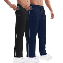 BROKIG 2er Pack Gerade Hose Herren Laufhose Lang Hose Loser Passform Sporthose Herren Trainingshose für Männer (Schwarz-Marine,L) von BROKIG