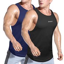 BROKIG 2er Pack Herren Gym Schnell Trocknend Tank Tops Achselshirts Sport Stringer Bodybuilding Trainingsshirt (Schwarz Navy blau,S) von BROKIG