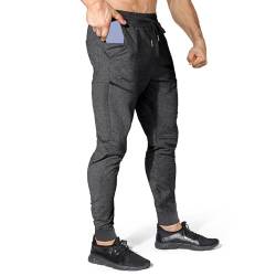 BROKIG Fitnessstudio Sporthose Herren Hose Baumwolle Jogginghose Freizeithose Elastische Taille mit Kordelzug Trainingshosen mit Taschen Laufhose Herren (Dunkelgrau,M) von BROKIG