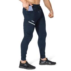 BROKIG Fitnessstudio Sporthose Herren Hose Baumwolle Jogginghose Freizeithose Elastische Taille mit Kordelzug Trainingshosen mit Taschen Laufhose Herren (Marine,L) von BROKIG