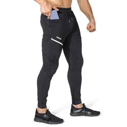 BROKIG Fitnessstudio Sporthose Herren Hose Baumwolle Jogginghose Freizeithose Elastische Taille mit Kordelzug Trainingshosen mit Taschen Laufhose Herren (Schwarz,L) von BROKIG