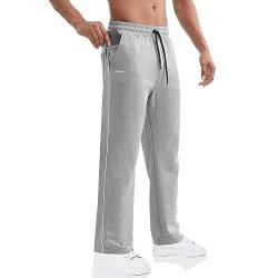 BROKIG Gerade Hose Herren Laufhose Lang Hose Offener Beinabschluss,Loser Passform Sporthose Herren Freizeithose mit Taschen Komfortable Trainingshose für Männer (Hellgrau,L) von BROKIG