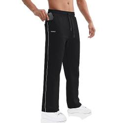 BROKIG Gerade Hose Herren Laufhose Lang Hose Offener Beinabschluss,Loser Passform Sporthose Herren Freizeithose mit Taschen Komfortable Trainingshose für Männer (Schwarz,XXL) von BROKIG